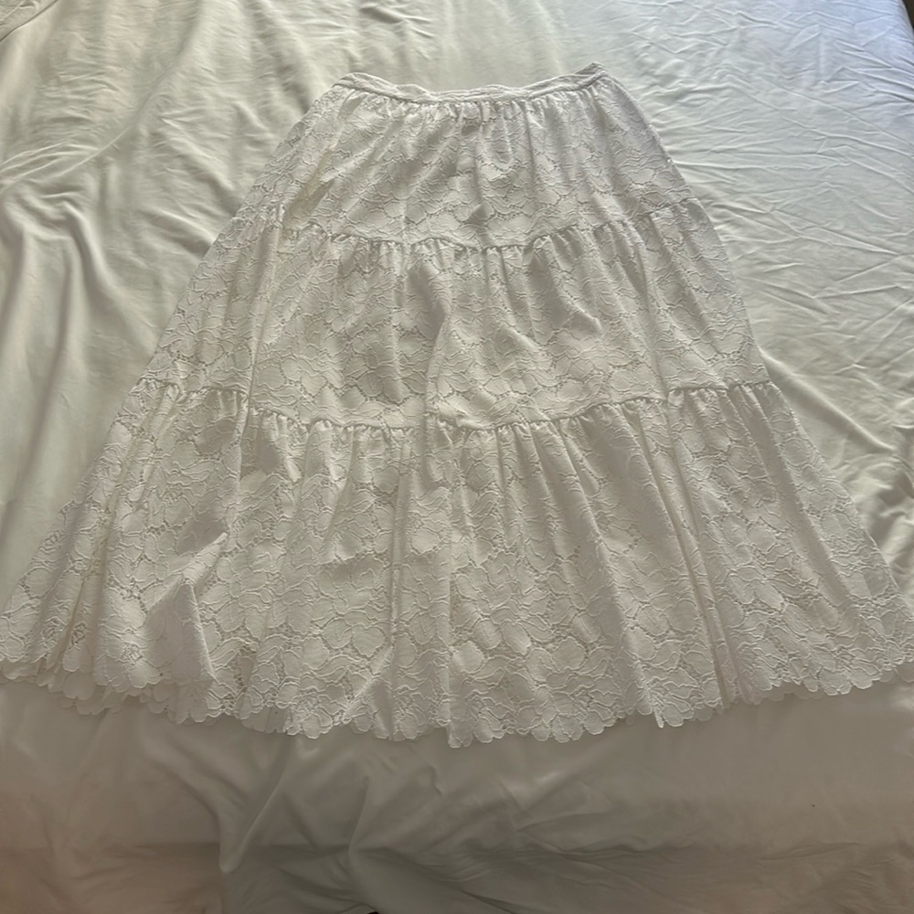 Loeffler Randall Luna Cream Lace Tiered Skirt